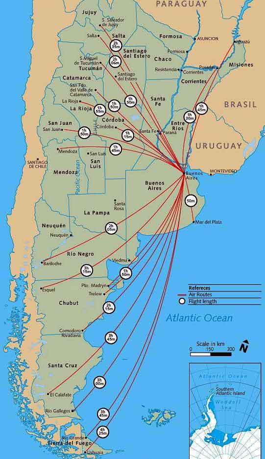 Карта авиалиний Аргентины
