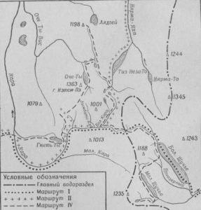 Картосхема водоразделов между бассейнами рек Бол. Кары, Щучьей и Нярма-Яхи