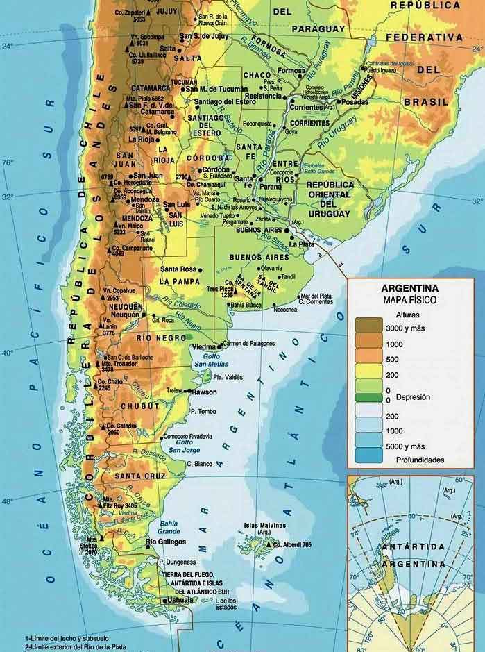 Физическая карта Аргентины